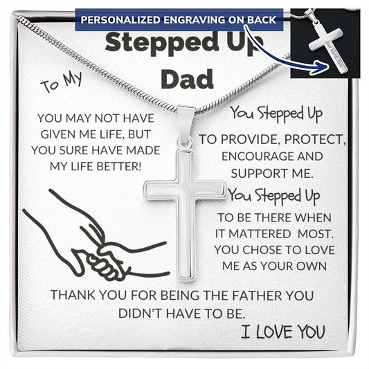 Stepped Up Dad Personalized Cross Necklace Happy Father's Day