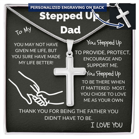 Stepped Up Dad Personalized Cross Necklace Happy Father's Day
