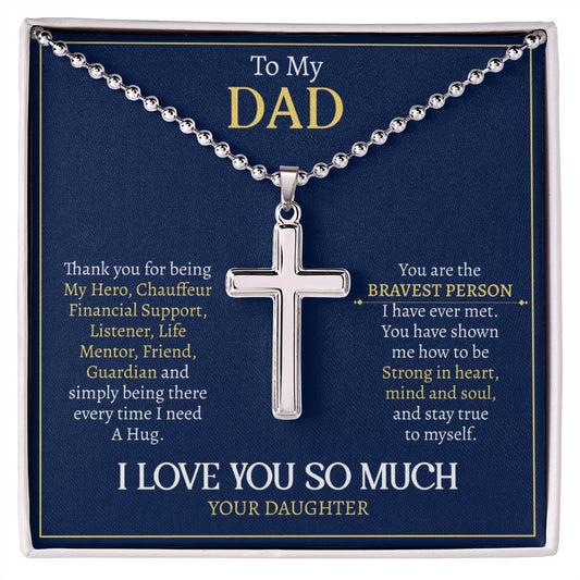 To My Dad Stainless Cross with Ball Chain Message Card and Gift Bpx