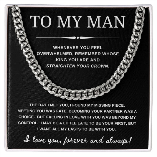 To My Man  3 Piece Set Cuban Link Necklace, Message Card, and Gift Box  I Love you Forever and Always