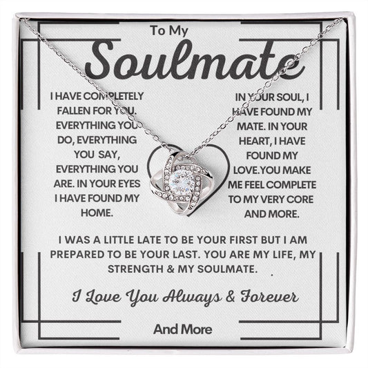 To My Soulmate I Love You Always & Forever Love Knot Necklace, Message Card and Gift Box