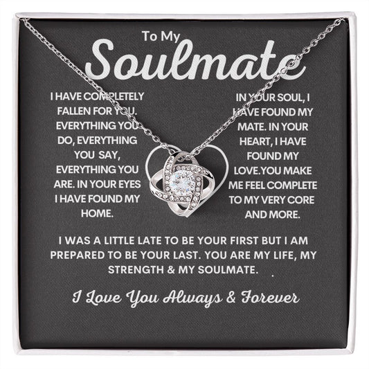 To My Soulmate Love You Always & Forever Love Knot Necklace, Message Card and Gift Box