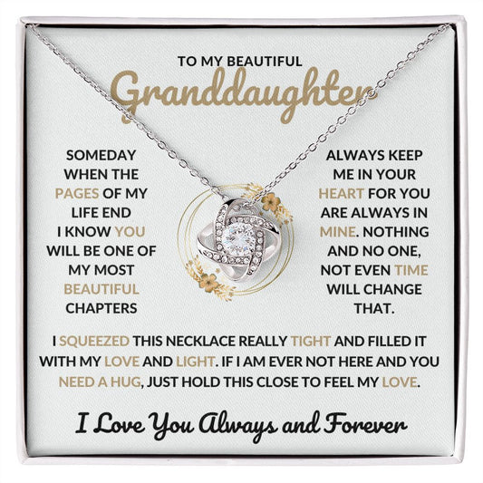 To My Beautiful Granddaughter - I Love You Always and Forever Love Knot Necklace Message Card Keepsake and Gift Box of Choice