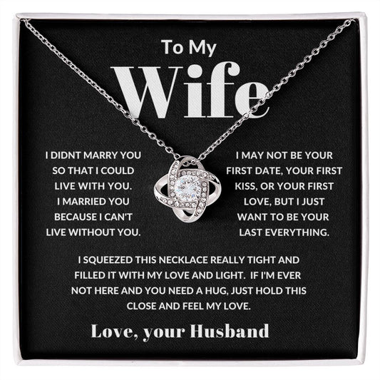 To My Wife Love Your Husband Love Knot Necklace with Message Card for Loved One and Gift Box